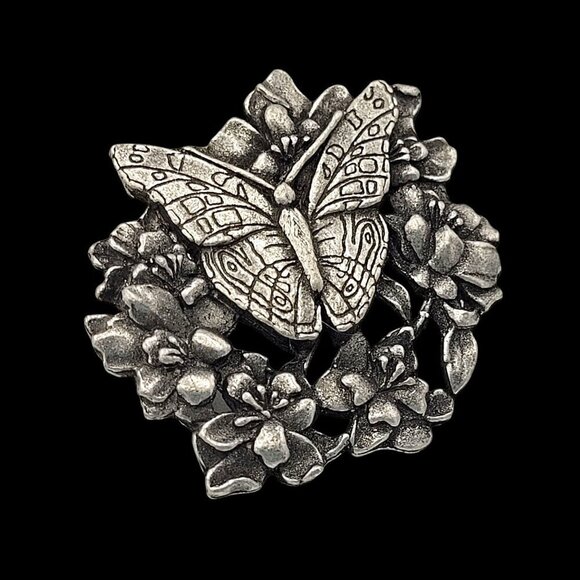 Birds & Blooms Limited Edition Butterfly & Blossoms Pewter Metal Brooch Pin 1.25 - Picture 2 of 5